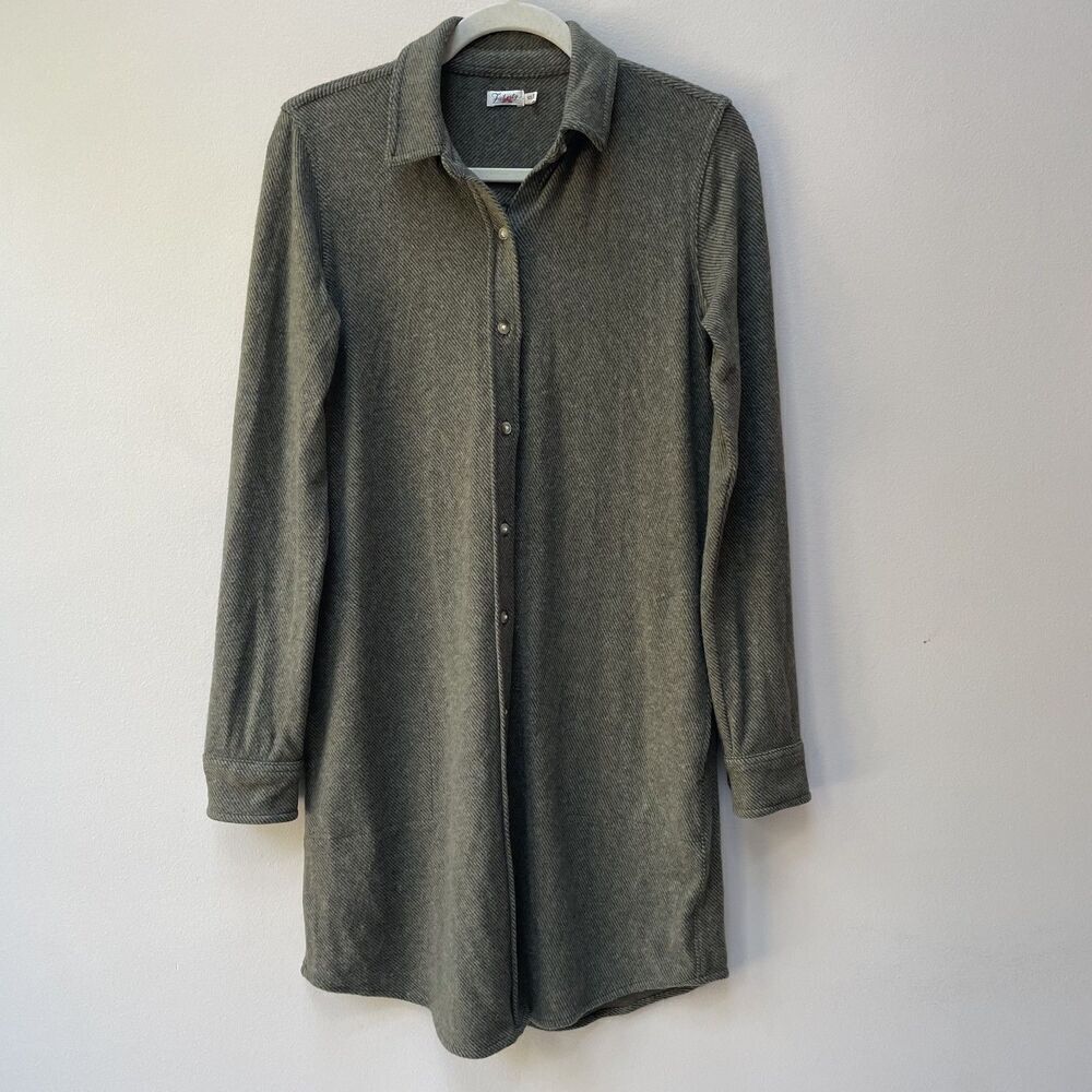 Faherty Legend Sweater Dress Olive Green Melange Twill Long Sleeve Soft Size XS - Picture 3 of 8